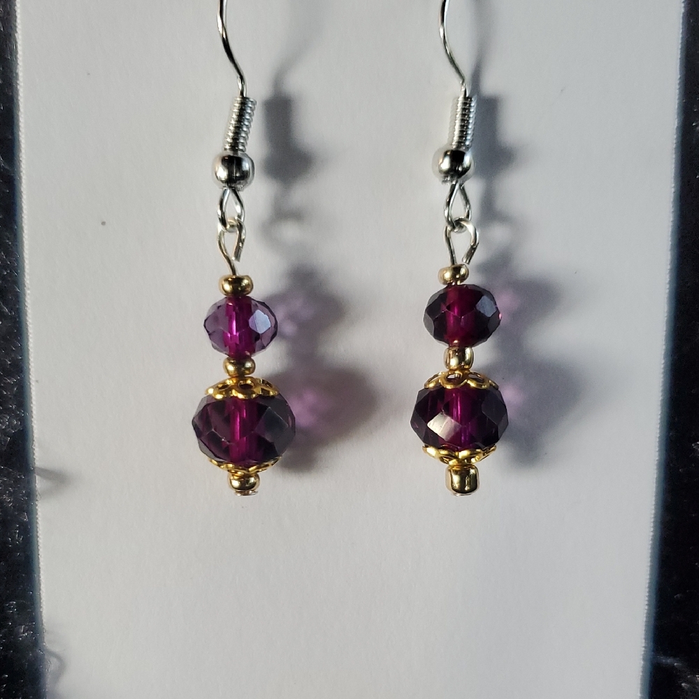Elegant Purple and Gold Beaded Earrings